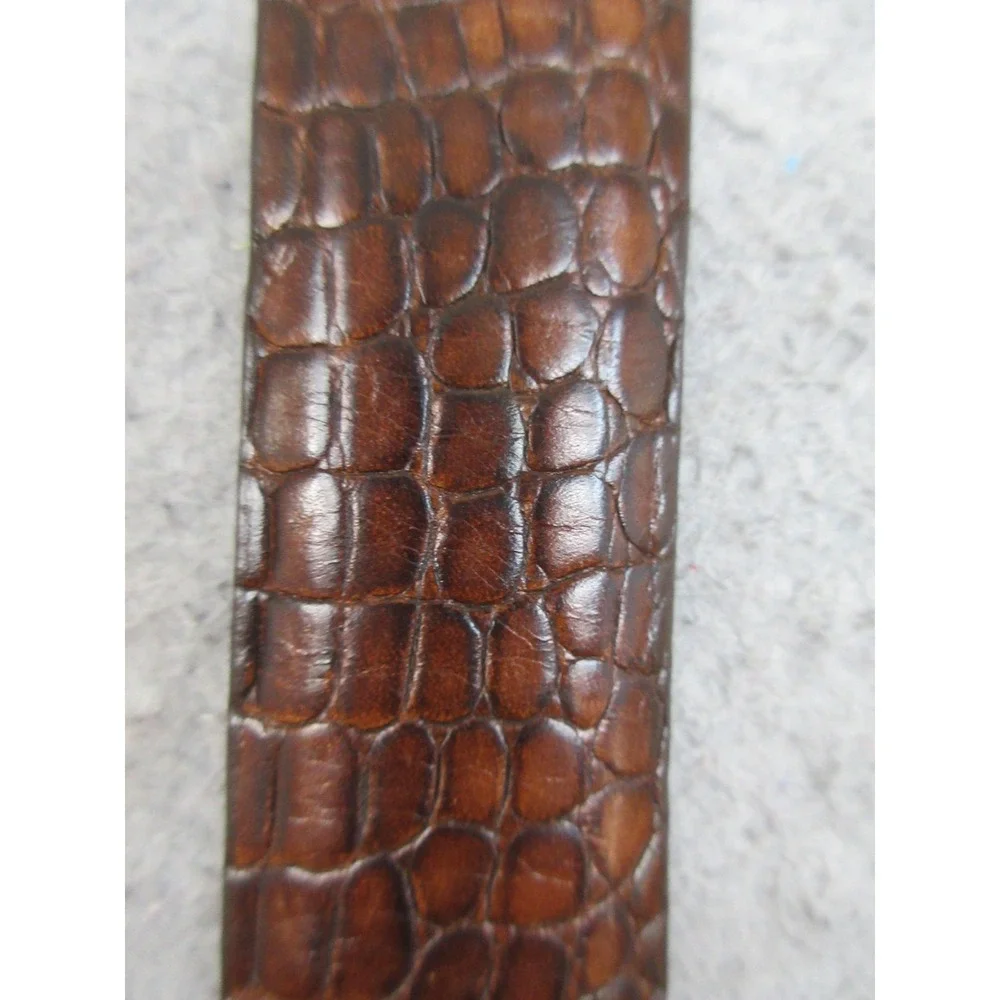 Onyx By Brighton Leather Belt Mens 34 Brown Croc Embossed Silver Tip Western USA